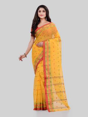 Yellow Woven Cotton Saree Without Blouse 2