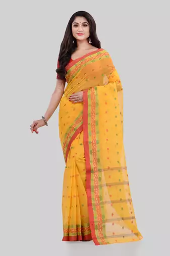 Yellow Woven Cotton Saree Without Blouse