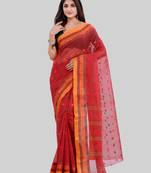 Red Woven Cotton Saree Without Blouse
