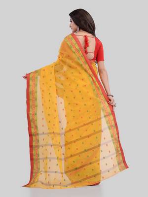 Yellow Woven Cotton Saree Without Blouse 3
