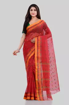 Red Woven Cotton Saree Without Blouse