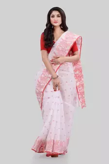 White Woven Cotton Saree Without Blouse