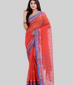 Orange Woven Cotton Saree Without Blouse