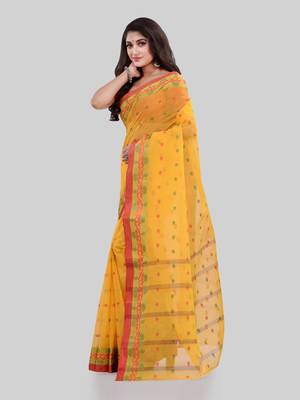 Yellow Woven Cotton Saree Without Blouse 4