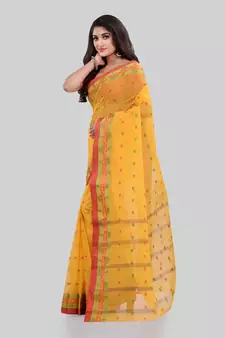 Yellow Woven Cotton Saree Without Blouse