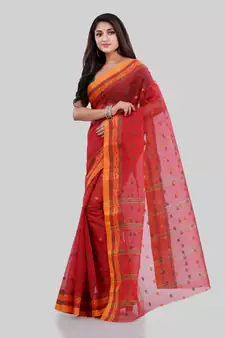 Red Woven Cotton Saree Without Blouse