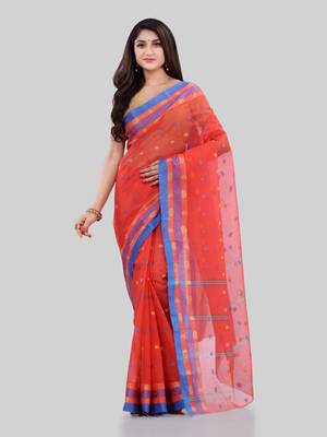 Orange Woven Cotton Saree Without Blouse 2