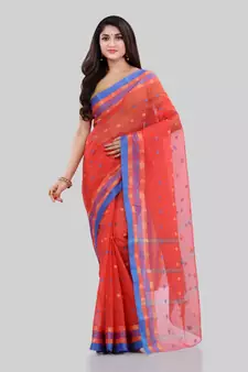 Orange Woven Cotton Saree Without Blouse