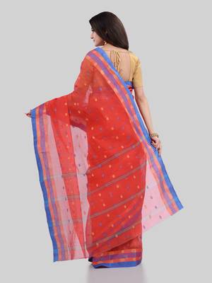 Orange Woven Cotton Saree Without Blouse 3
