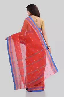 Orange Woven Cotton Saree Without Blouse