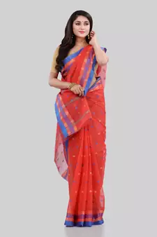 Orange Woven Cotton Saree Without Blouse