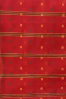 Red Woven Cotton Saree Without Blouse