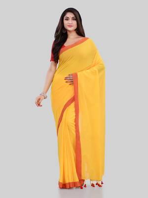 Yellow woven cotton saree with blouse 1