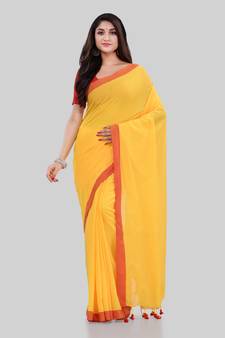 Yellow woven cotton saree with blouse