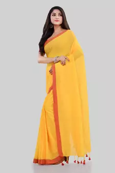 Yellow woven cotton saree with blouse