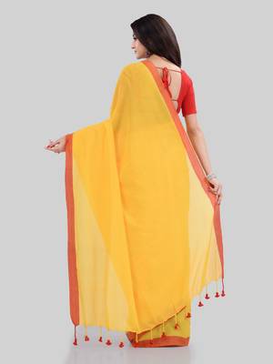 Yellow woven cotton saree with blouse 3