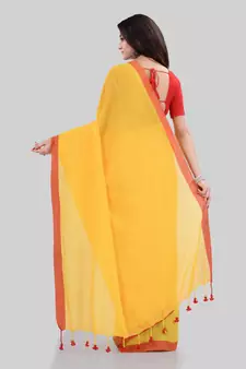Yellow woven cotton saree with blouse