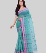 Turquoise Woven Cotton Saree Without Blouse