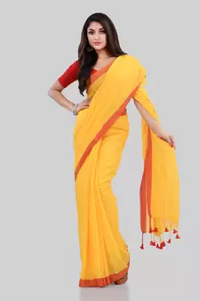 Yellow woven cotton saree with blouse