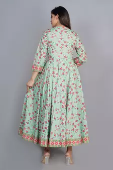 Light-green printed rayon ethnic-kurtis