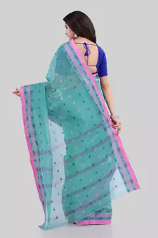 Turquoise Woven Cotton Saree Without Blouse