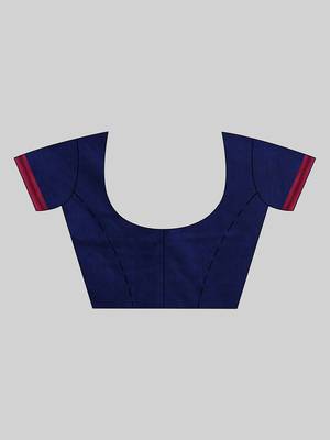 Light navy blue woven cotton saree with blouse 5