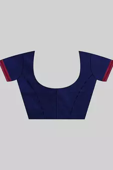 Light navy blue woven cotton saree with blouse