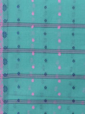 Turquoise Woven Cotton Saree Without Blouse 5