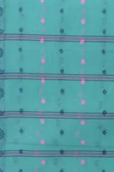 Turquoise Woven Cotton Saree Without Blouse