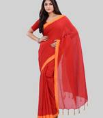 Red woven cotton saree with blouse