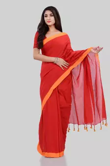 Red woven cotton saree with blouse
