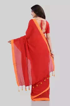 Red woven cotton saree with blouse