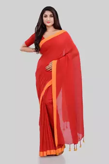 Red woven cotton saree with blouse