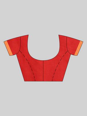 Red woven cotton saree with blouse 5