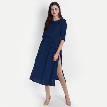 Navy-blue plain viscose kurtas-and-kurtis 1