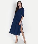 Navy-blue plain viscose kurtas-and-kurtis