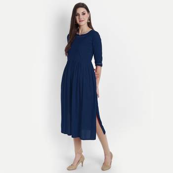 Navy-blue plain viscose kurtas-and-kurtis 2