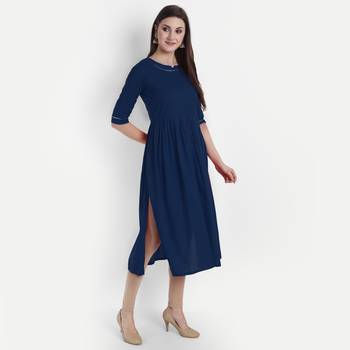 Navy-blue plain viscose kurtas-and-kurtis 3