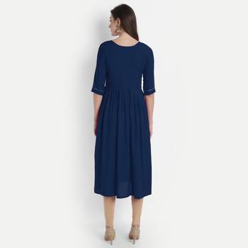 Navy-blue plain viscose kurtas-and-kurtis 4