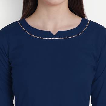 Navy-blue plain viscose kurtas-and-kurtis 5