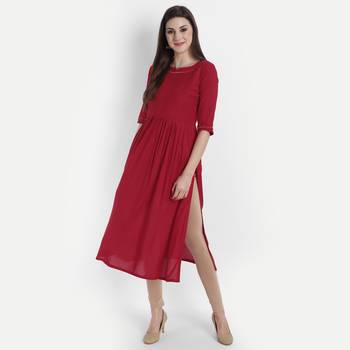 Red plain viscose kurtas-and-kurtis 1
