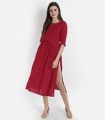 Red plain viscose kurtas-and-kurtis