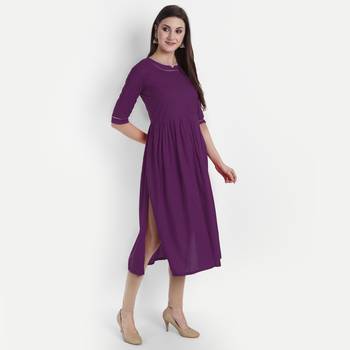 Purple plain viscose kurtas-and-kurtis 3