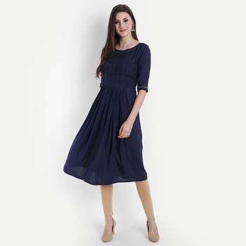 Navy-blue plain viscose kurtas-and-kurtis 1