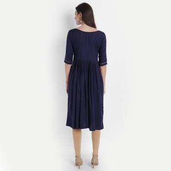 Navy-blue plain viscose kurtas-and-kurtis 4