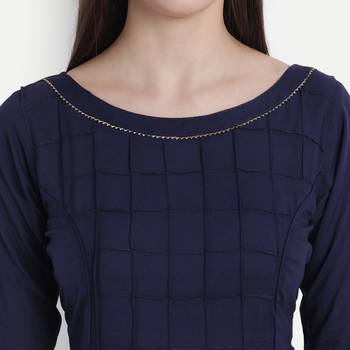 Navy-blue plain viscose kurtas-and-kurtis 5