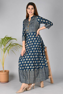 Blue printed rayon ethnic-kurtis 3