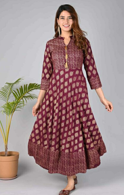 Purple printed rayon ethnic-kurtis 3