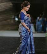 ocen blue woven kanchipuram silk saree with blouse