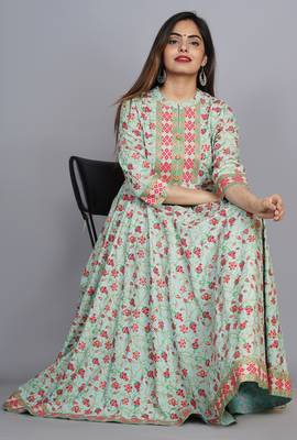 Light-green printed rayon ethnic-kurtis 3